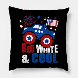 Kid Monster Truck Tee, Toddler Boys American Flag July 4th Pillow