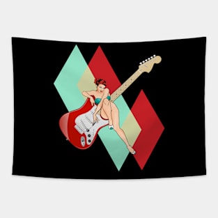 Classic Mid Century Design - Pin-Up Girl and Electric Guitar Tapestry