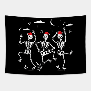 Dancing skeletons with xmas santa hats -  Christmas funny Tapestry