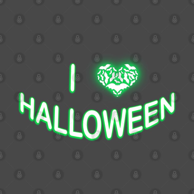 I Love Halloween (Batty Love Heart) Green White by BlakCircleGirl