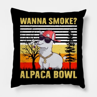 Wanna Smoke Alpaca Bowl Vintage Retro Alpaca Lover Gift Pillow