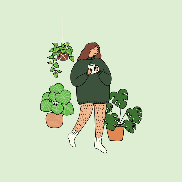 Coffee and plants, no pants by Ashleigh Green Studios