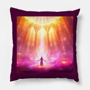 Mystical Heavenly Light Engulfs Lone Monk Pillow