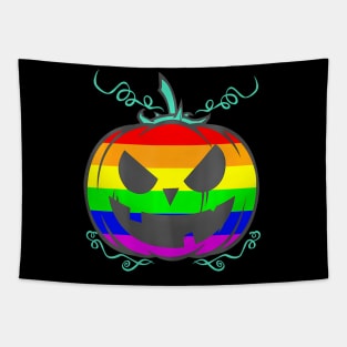 LGBT Gay Pride Halloween  Flag Scary Pumpkin Tapestry