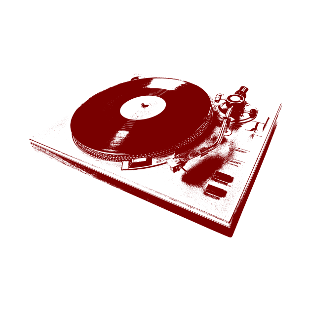 Vintage Red Turntable with Vinyl Record Illustration by Spindriftdesigns