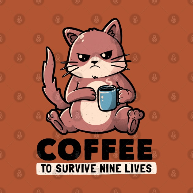 Coffee To Survive Nine Lives Funny Cute Cat by eduely