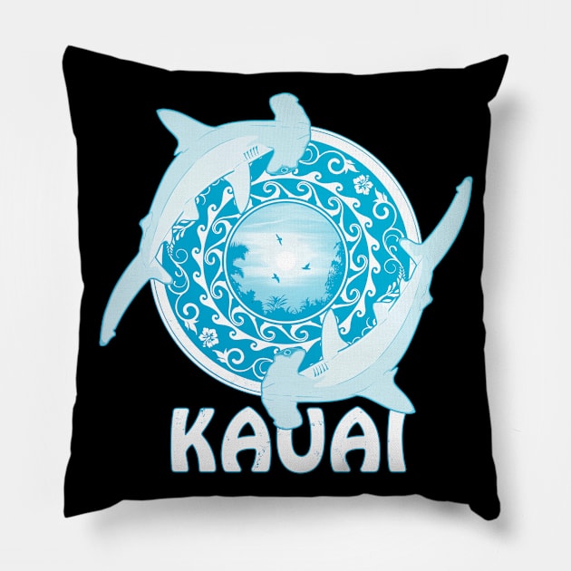 Kauai Scalloped Hammerhead Sharks Pillow by NicGrayTees