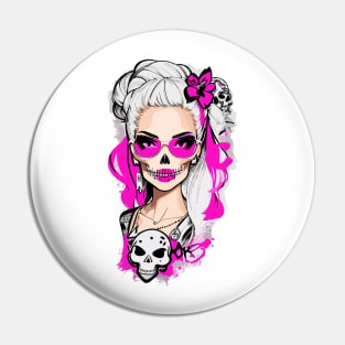 Skull Barbie Pink Glasses Pin