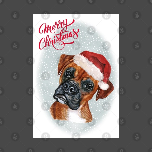 Boxer Dog Merry Christmas Santa Dog by Puppy Eyes