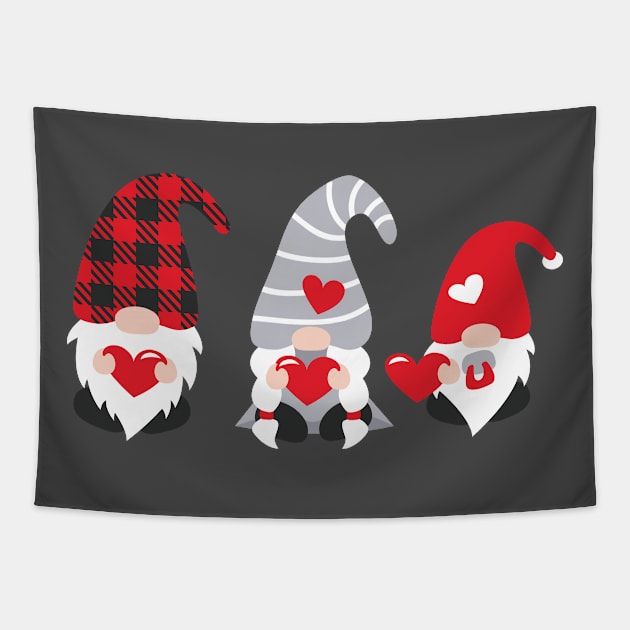 Gnome family, Three Gnomes Holding Hearts, Valentine's Day, Valentine ,Valentine Shirt Design Tapestry by maliGnom