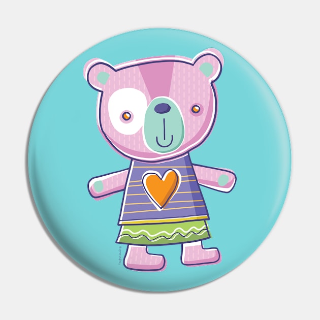 Pink Teddy Bear Cartoon Pin by vaughanduck