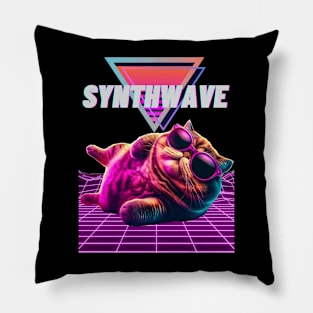 Synthwave cool cat Pillow