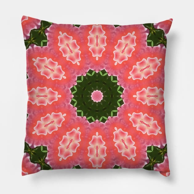 Mandala Kaleidoscope in Pink and Green Pillow by Crystal Butterfly Creations