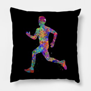 Runner boy watercolor art Pillow