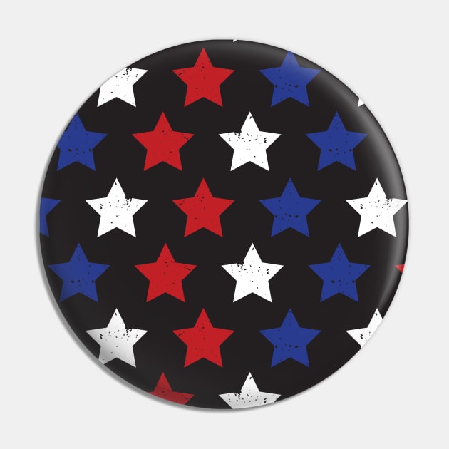 Stars Blue Red White On Black Pin by Sandra Hutter Designs