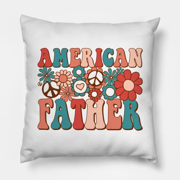 Retro Groovy American Father Matching Family 4th of July Pillow by BramCrye