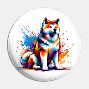 Colorful Japanese Akitainu in Abstract Splash Art Pin