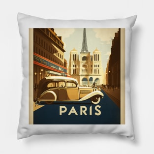 Paris Streetscape Vintage Travel Art Poster Pillow