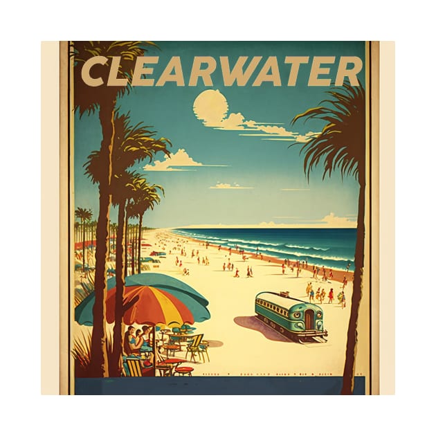 Clearwater Florida Vintage Travel Art Poster by OldTravelArt