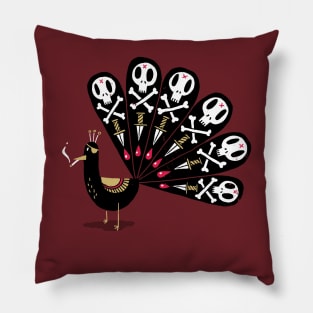 Smoking Peacock with Skulls Pillow