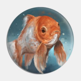 Painting of a Goldfish in a Contemporary Style, on Blue Background Pin