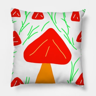 red mushroom green leaves design Pillow