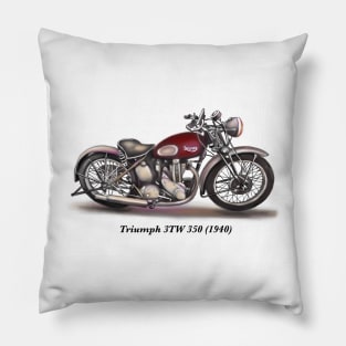 Drawing of Retro Classic Motorcycle Triumph 3TW 350 1940 Pillow