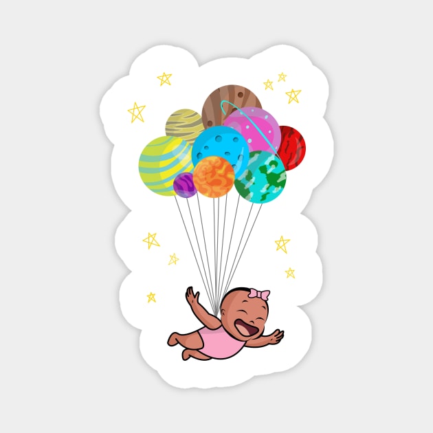 Balloon Planets And Smiling Flying Baby Girl Magnet by 4U2NV-LDN