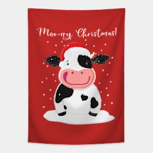 A Happy Holstein Cow Wishes You A Merry Christmas Tapestry