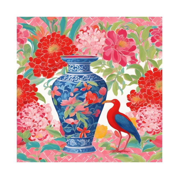 Chinoiserie Ibis and ginger jar by SophieClimaArt