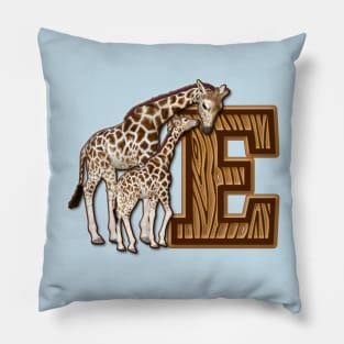 Mom and Baby Giraffe Monogram E Pillow