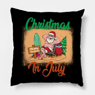 Christmas In July Funny Santa Summer Beach Vacation Pillow