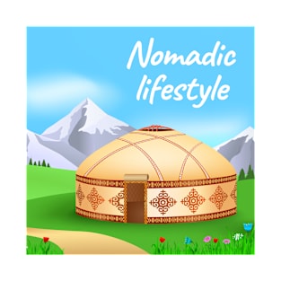 Nomadic lifestyle with yurt and mountains T-Shirt