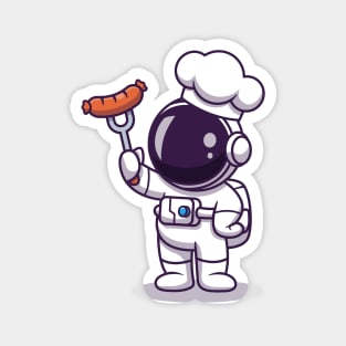 Cute Astronaut Chef With Grill Sausage Magnet