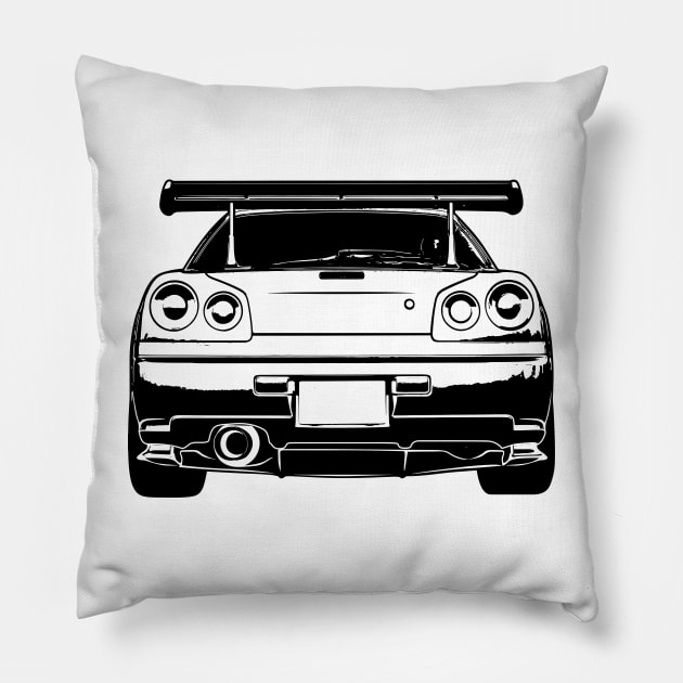 Skyline GTR R34 Back View Sketch Art Pillow by DemangDesign