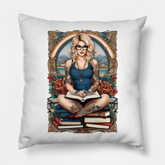 Bookish Blonde Pillow by HilariousDelusions