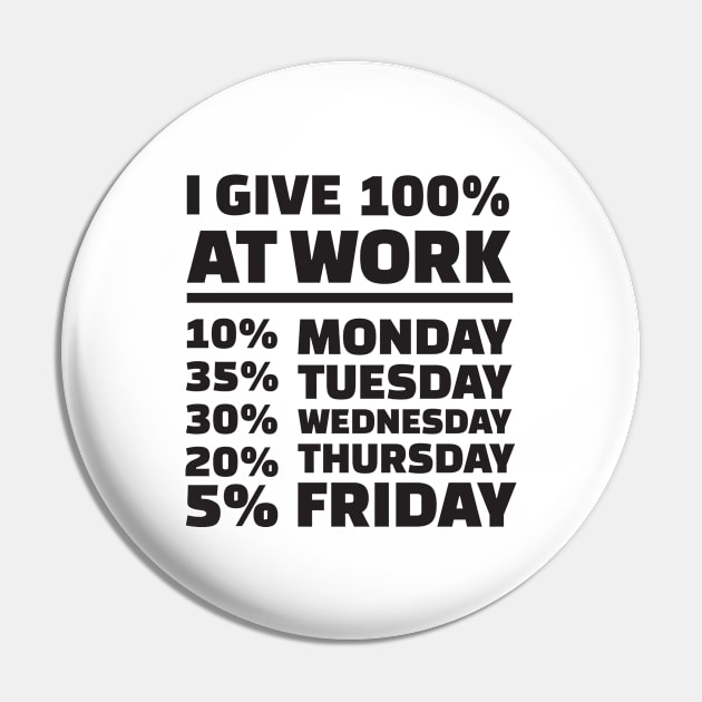 Humor Series - I Give 100% (One Hundred Percent) at Work Pin by Jarecrow 