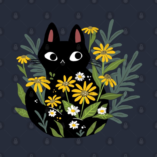 Black Cat In The Flowers by MichelleScribbles