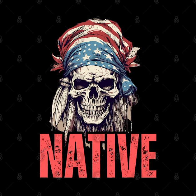 Native American Headpiece Native American Skull american Flag by smartrocket