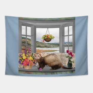 Summer Holiday Cute Ferret with flowers Art Tapestry