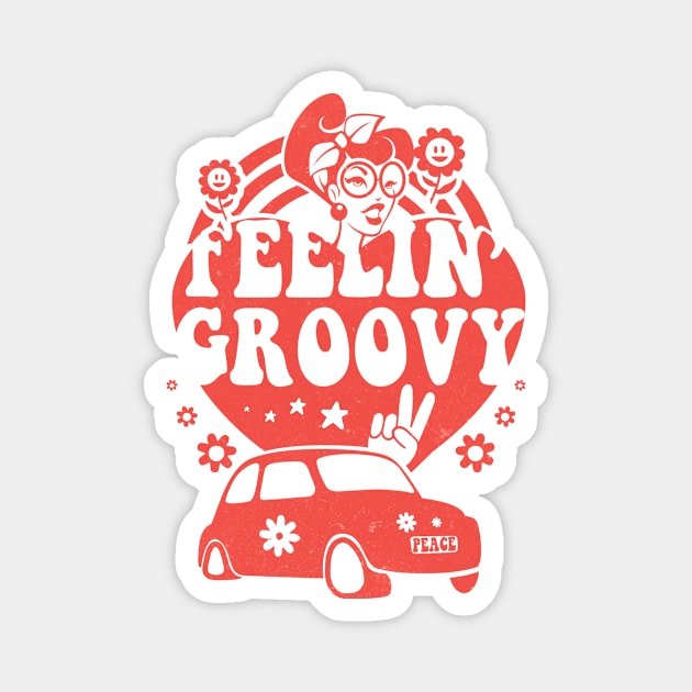 Feeling Groovy: Retro Heart, Car & Girl Magnet by ivaostrogonac