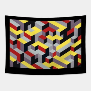 Yellow Red Grey Geometric Pattern Tapestry