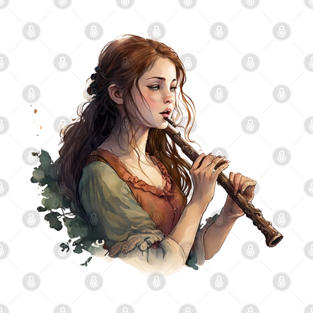 musical instrument | beautiful girl with flute by A&A