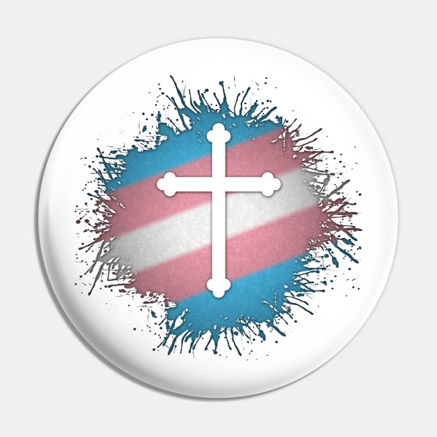 Paint Splatter Transgender Pride Christian Cross Symbol Pin by LiveLoudGraphics