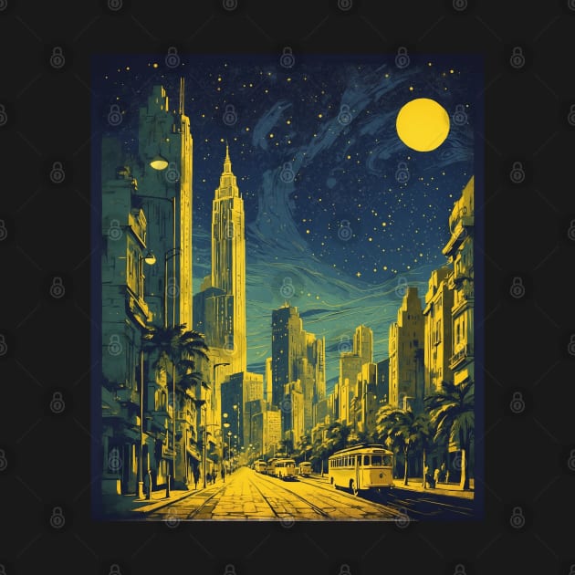 Sao Paulo Brazil Starry Night Vintage Tourism Travel Poster Art by TravelersGems