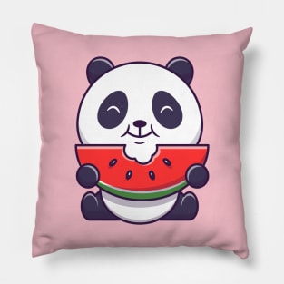Cute Panda Eating Watermelon Cartoon Pillow