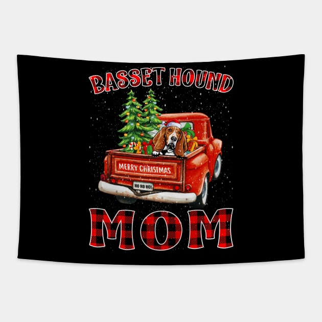 Christmas Basset Hound Mom Santa Hat Truck Tree Plaid Dog Mom Christmas Tapestry by intelus