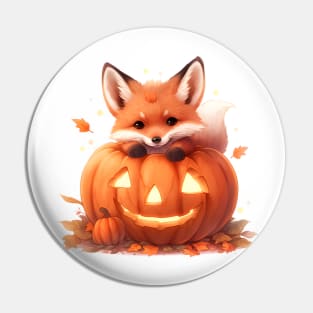 Autumn Fox with Pumpkin Pin