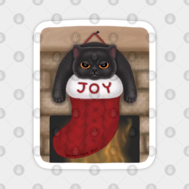 Grumpy Black Cat in Joy Christmas Stocking Magnet by meow-mom