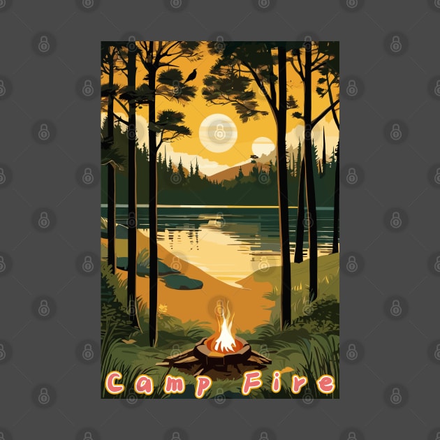 Camp Fire by the Lake by Popez Biz